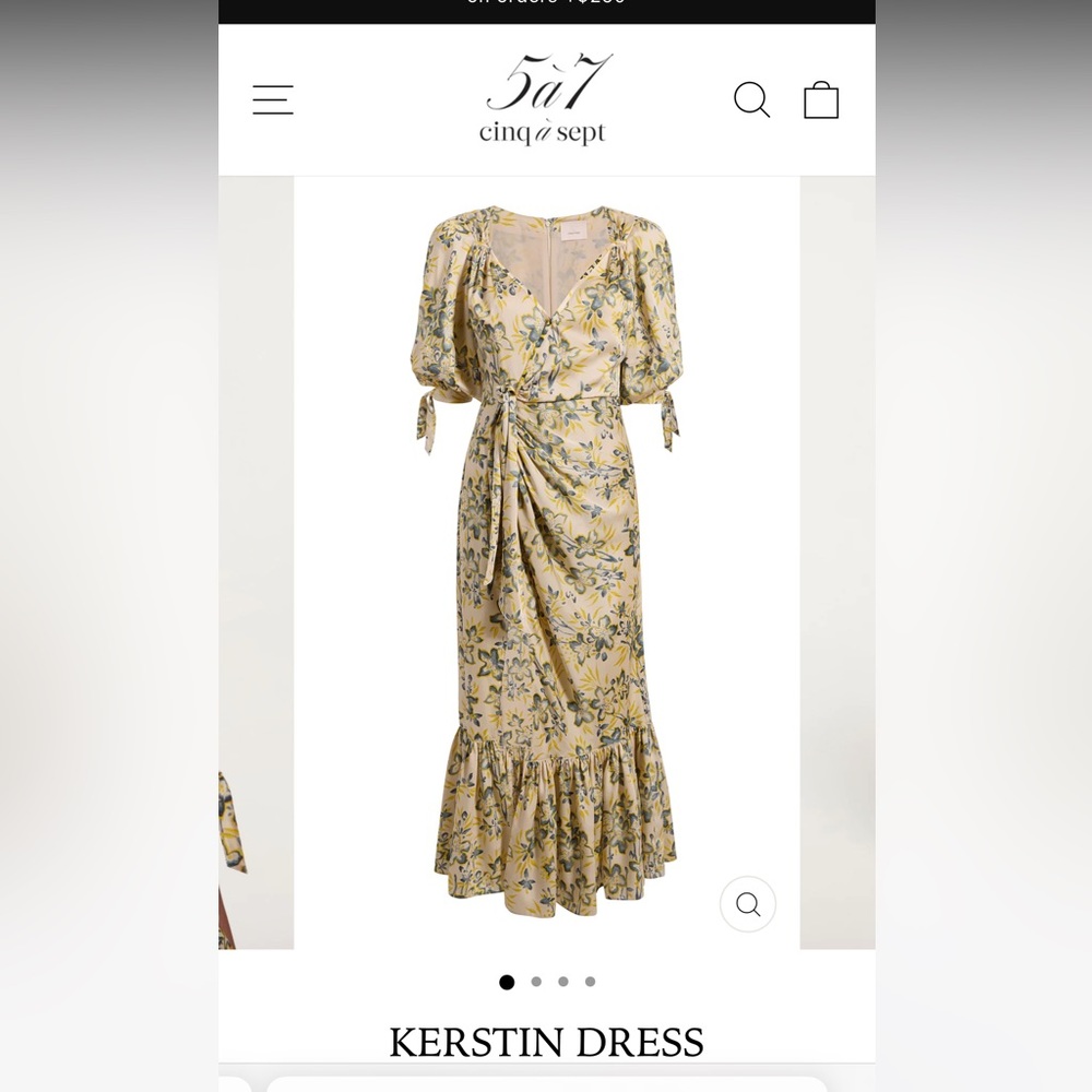 cinq a sept Yellow Floral Wrap Midi Dress